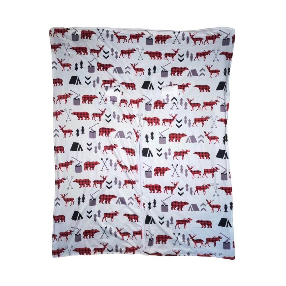 Soft Fleece Red Gray Moose Deer Bear Tent Tree Christmas Holiday Car Seat Cover